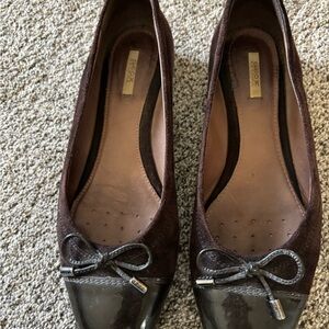 Geox Women's Dark Brown Suede and Patent Leather Ballet Flats
